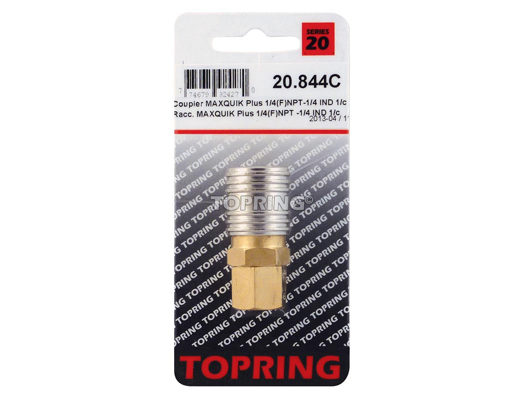 1/4 inch female NPT MAXQUIK quick coupler for compressed air with brass body and stainless steel sleeve, 250 PSI max pressure