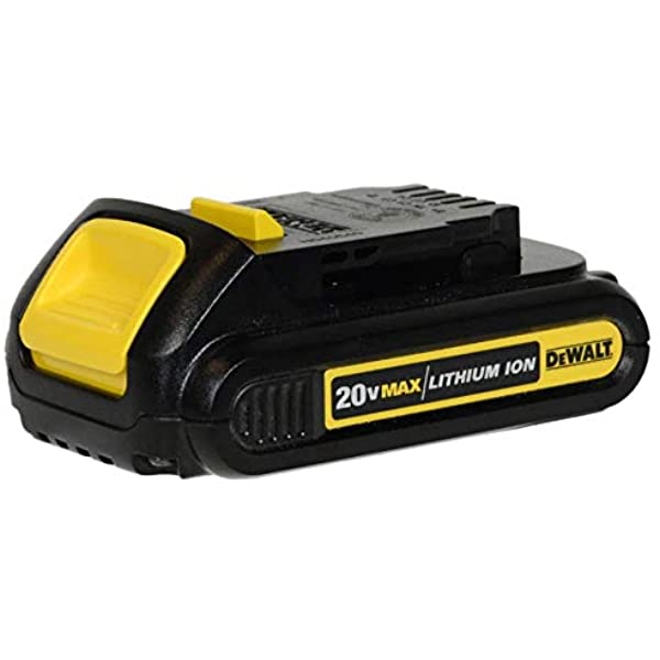 20V 1.3Ah Dewalt lithium-ion battery pack with yellow release button and compact durable design for power tools