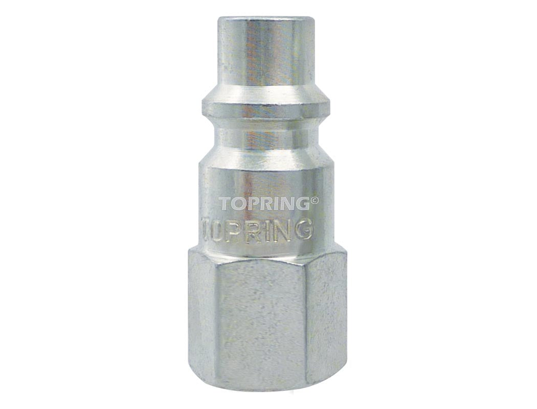 3/8 inch female NPT industrial plug made of zinc-plated steel with hardened surface for durable connection