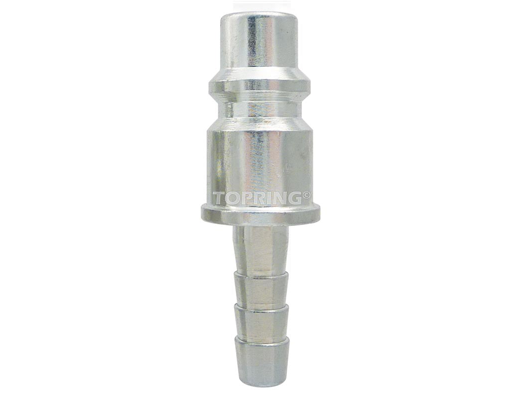 3/8 inch industrial zinc-plated steel barb fitting with hardened surface for air hose connections