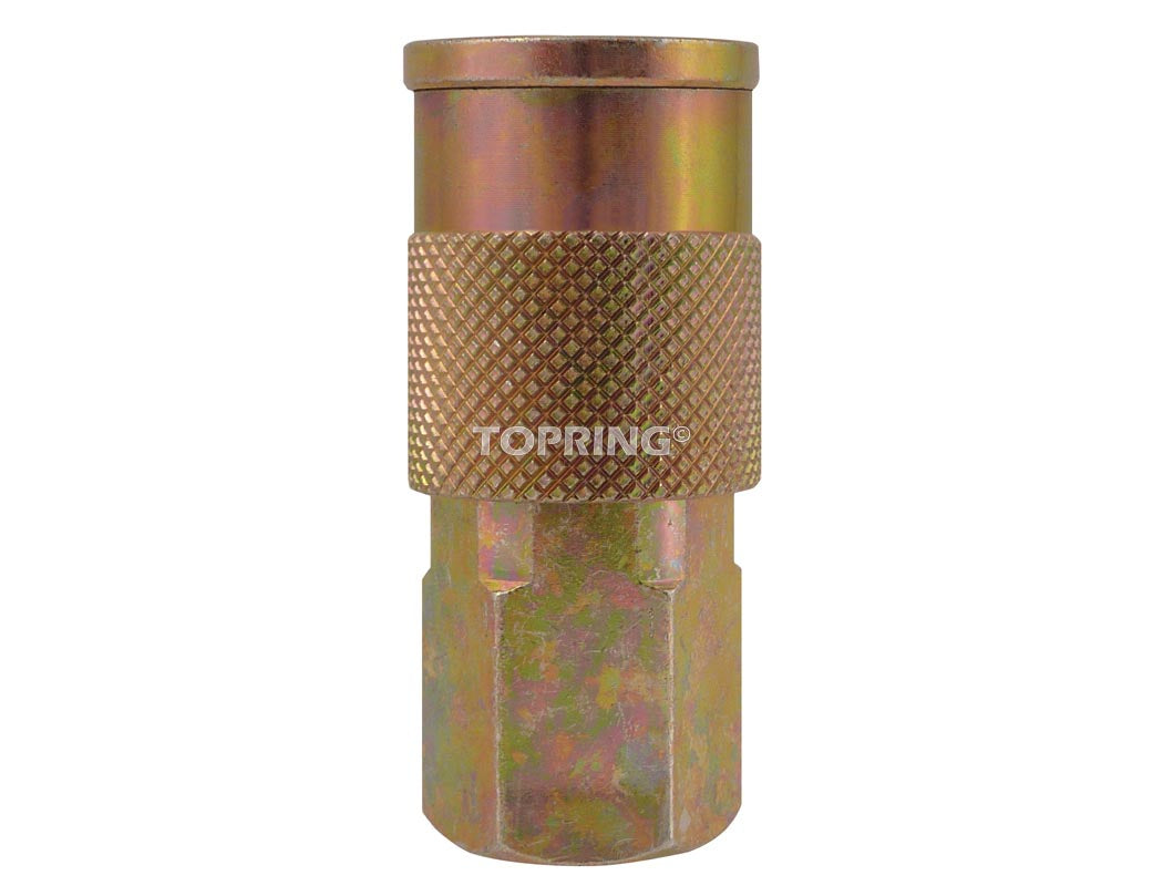 3/8 inch female NPT industrial air fitting with knurled grip and corrosion-resistant finish for 250 PSI max pressure use