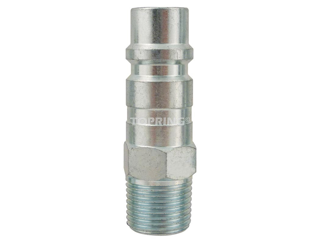 1/2" INDUSTRIAL male fitting with 3/8" NPT zinc-plated steel threaded connector, hardened surface finish