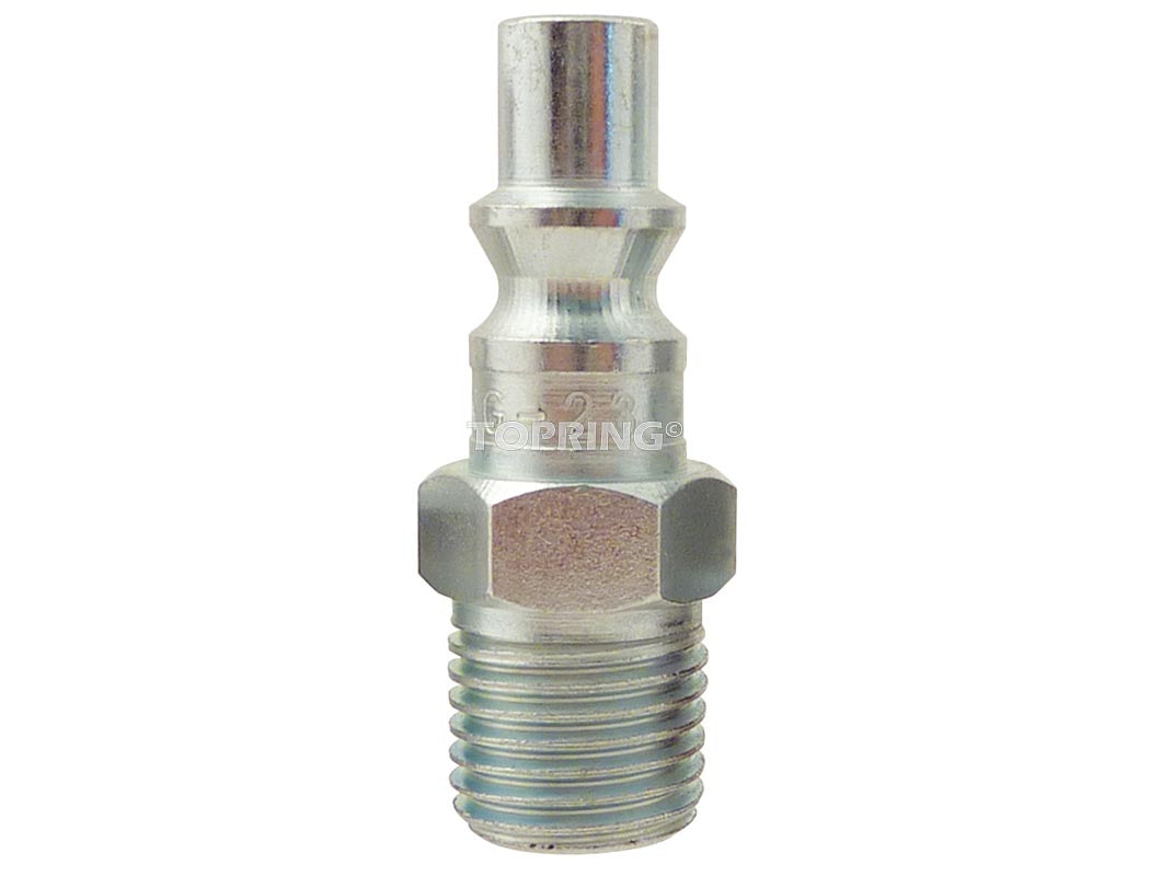 1/4 inch NPT male zinc-plated steel fitting with hardened surface, compatible with ARO 210 style connectors
