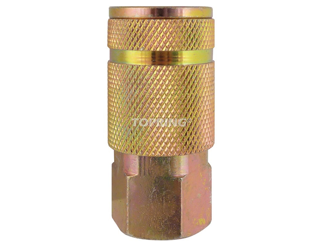 1/4 inch female NPT manual air hose quick connect coupling with knurled brass body and durable finish