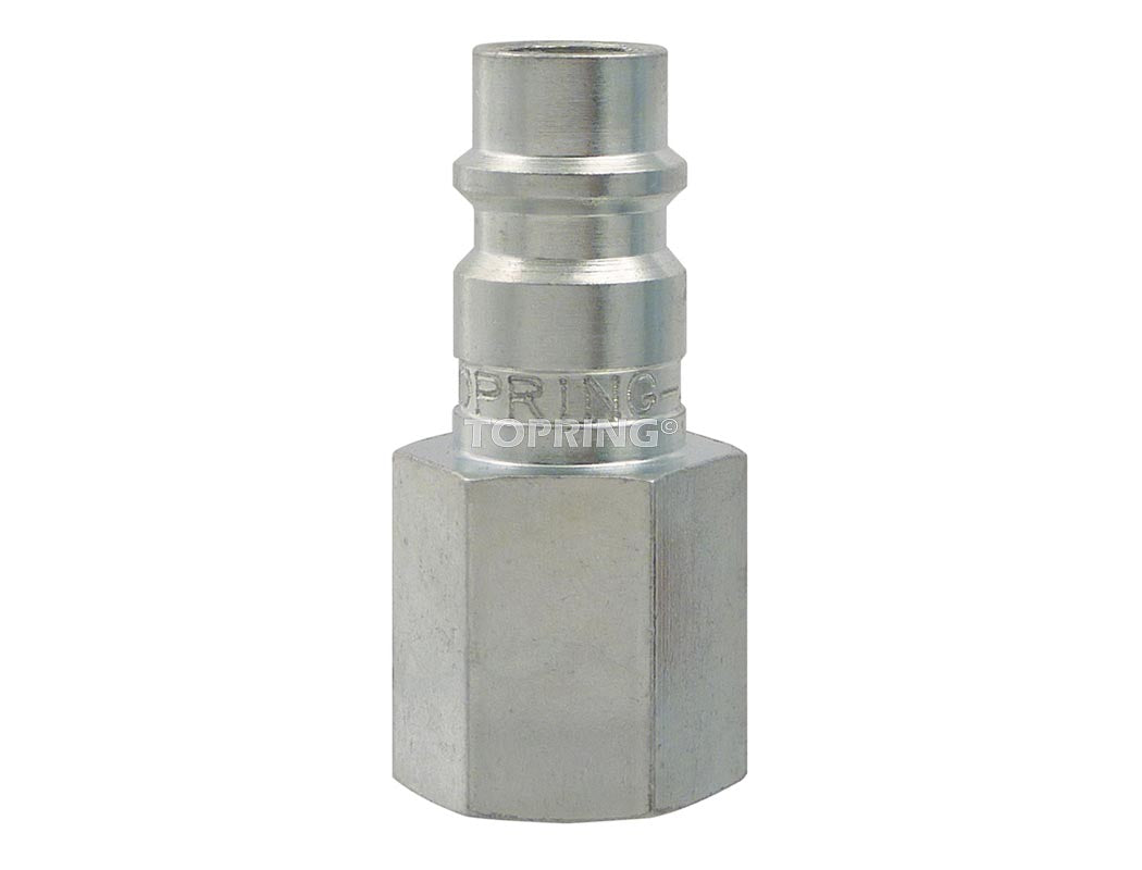 Zinc-plated steel ABOUT Ultrflo quick-connect coupling with 1/4 inch female NPT thread, European CEJN 320 compatible