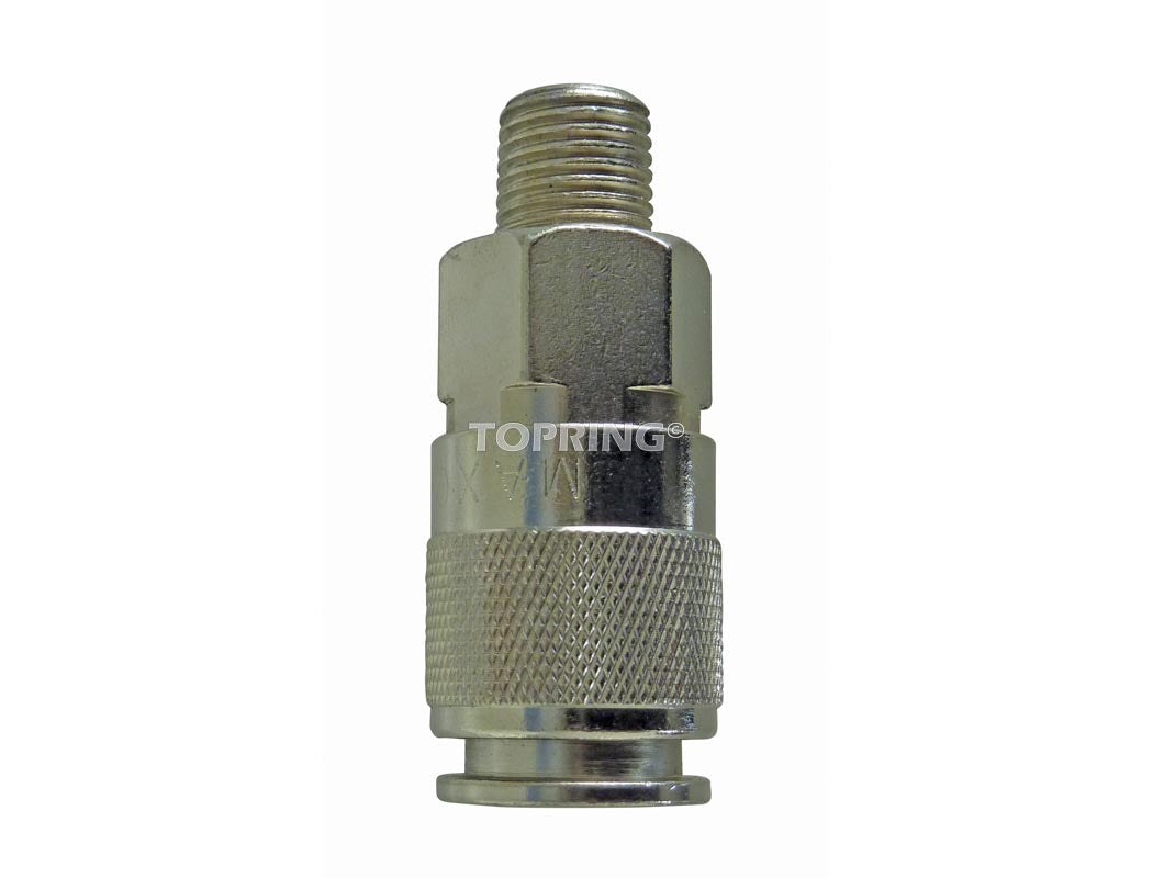 1/4" NPT universal quick coupler with knurled grip and corrosion-resistant steel body for pneumatic connections
