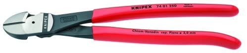 10-inch Knipex diagonal cutter pliers with red insulated handles, chrome-vanadium steel construction for precision cutting tasks