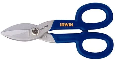 7-inch sheet metal snips with precision sharpened forged steel blades and blue ergonomic handles for clean cuts
