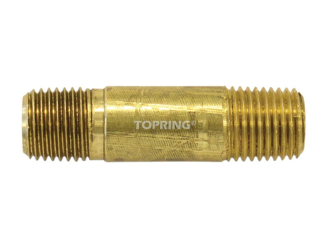 Brass 3/8 inch male NPT long fitting with 2-inch length, rated for 1000 PSI and -54 to 121°C use