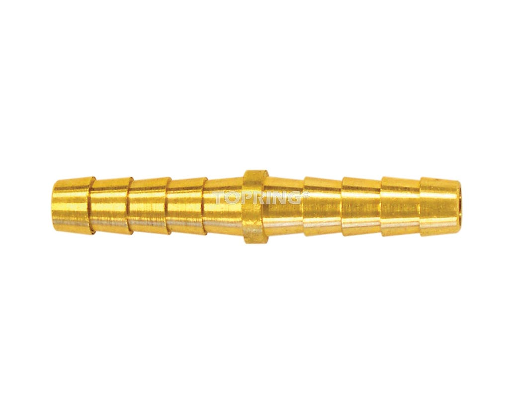 1/4 inch brass hose barb fitting with ribbed design for secure connection and corrosion resistance under 150 PSI pressure
