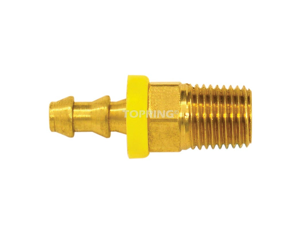 Brass push-on fitting with 3/8" NPT male thread and yellow sealing ring for air hose connection