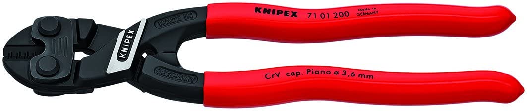 8-inch Knipex bolt cutter with red ergonomic handles and precision cutting edges for bolts and rivets up to 52mm diameter