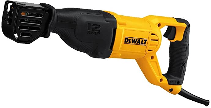 DeWalt 13 AMP reciprocating saw with ergonomic grip and durable yellow and black casing for demolition tasks