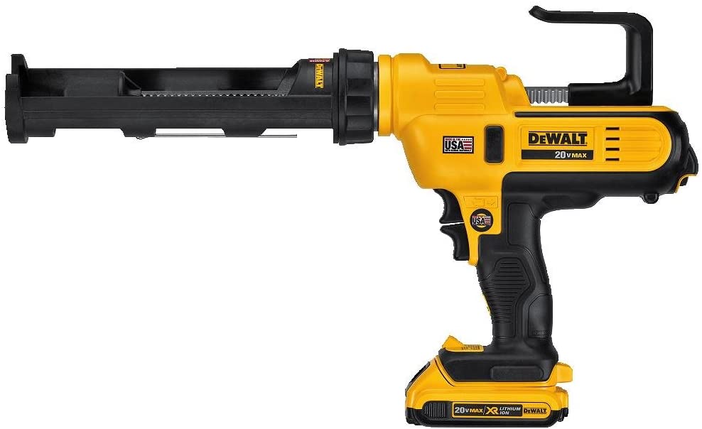 Cordless 20V variable speed caulking gun with anti-drip feature, ergonomic grip, and rechargeable 2Ah battery pack