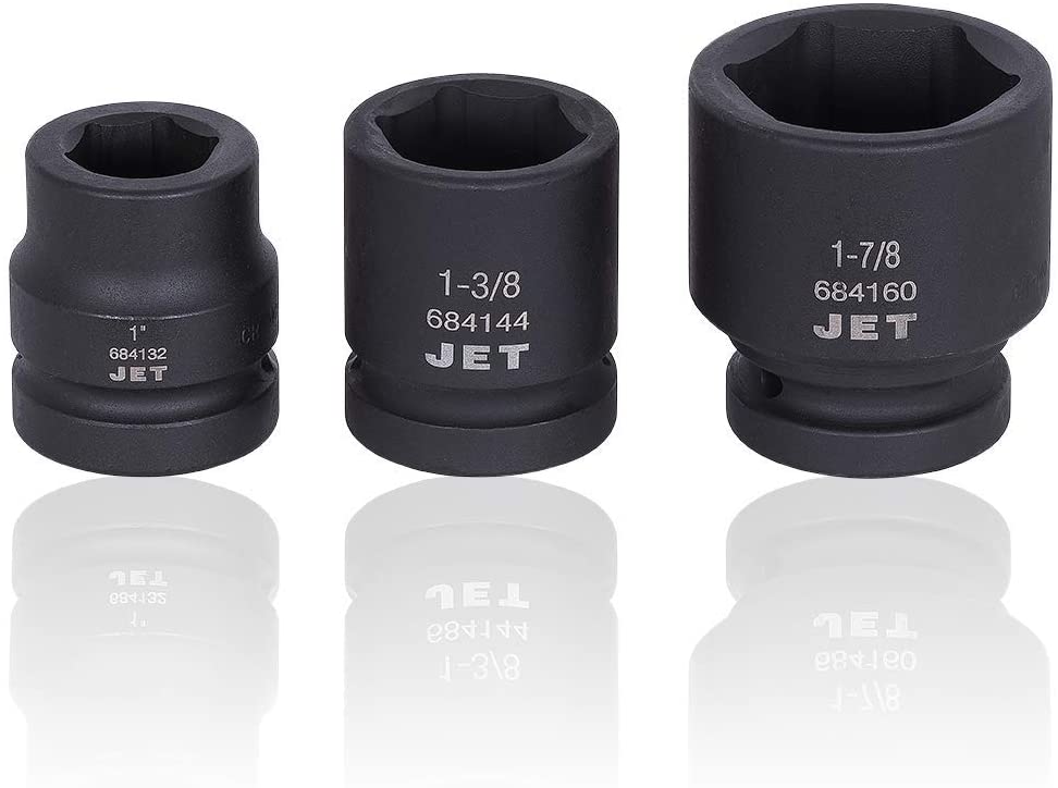 Set of three Jet impact sockets in 1-inch drive, sizes 1 inch, 1-3/8 inch, and 1-7/8 inch, chrome-molybdenum steel
