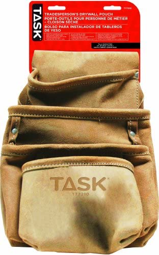 Leather tradesperson drywall tool pouch with four pockets and rust-resistant rivets fits up to 2-inch belts