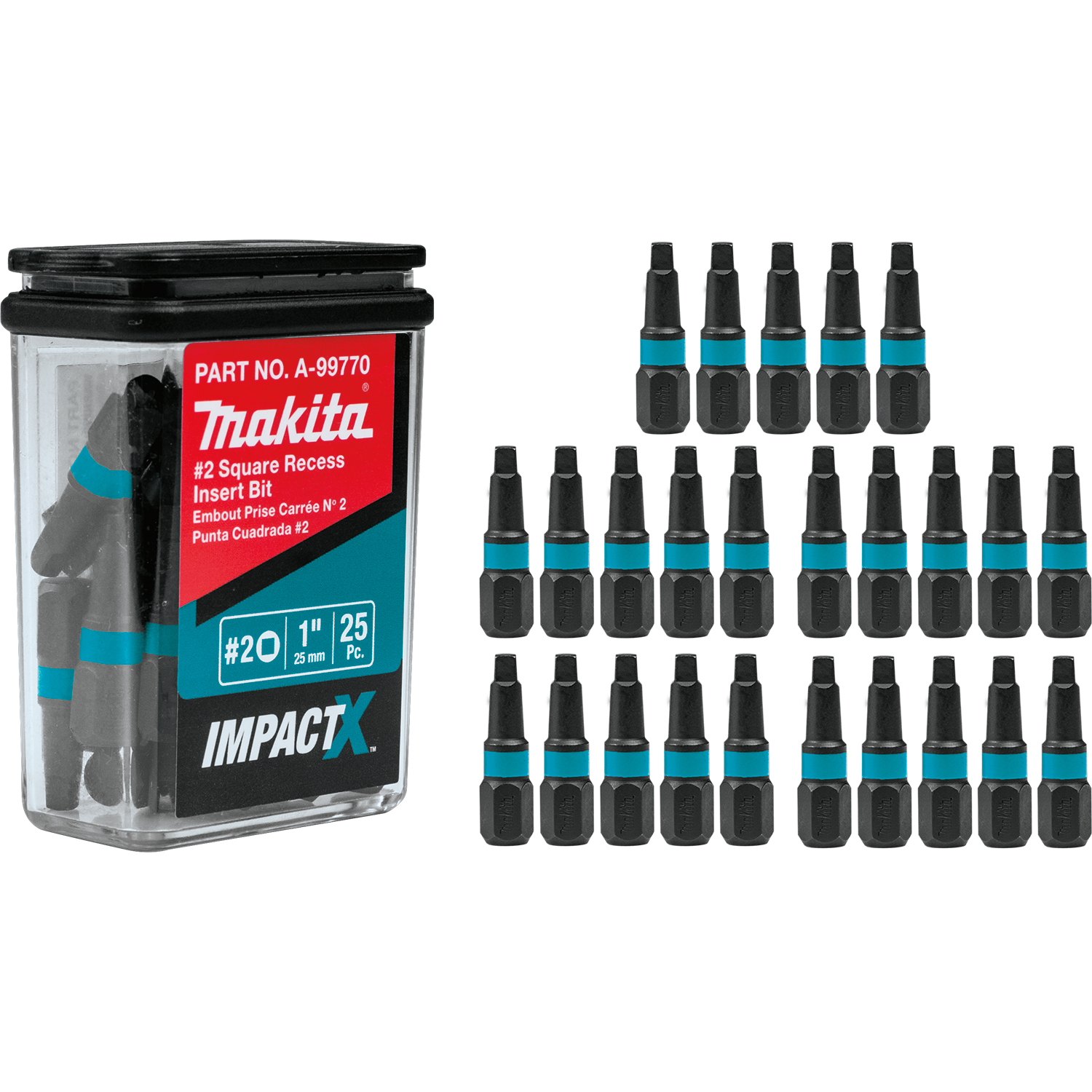 PACK OF 25 TIP #2 SQUARE 1'' LONG IMPACT MAKITA 