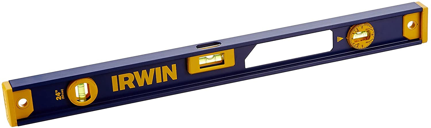 24-inch IRWIN magnetic level with rigid aluminum frame, rotating vial, large handle, and full-length V-magnet strip
