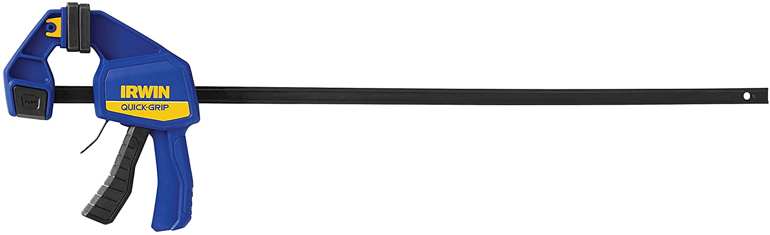24" Quick-Grip bar clamp with patented pivoting jaw, removable pads, quick-release screw, and I-beam bar design