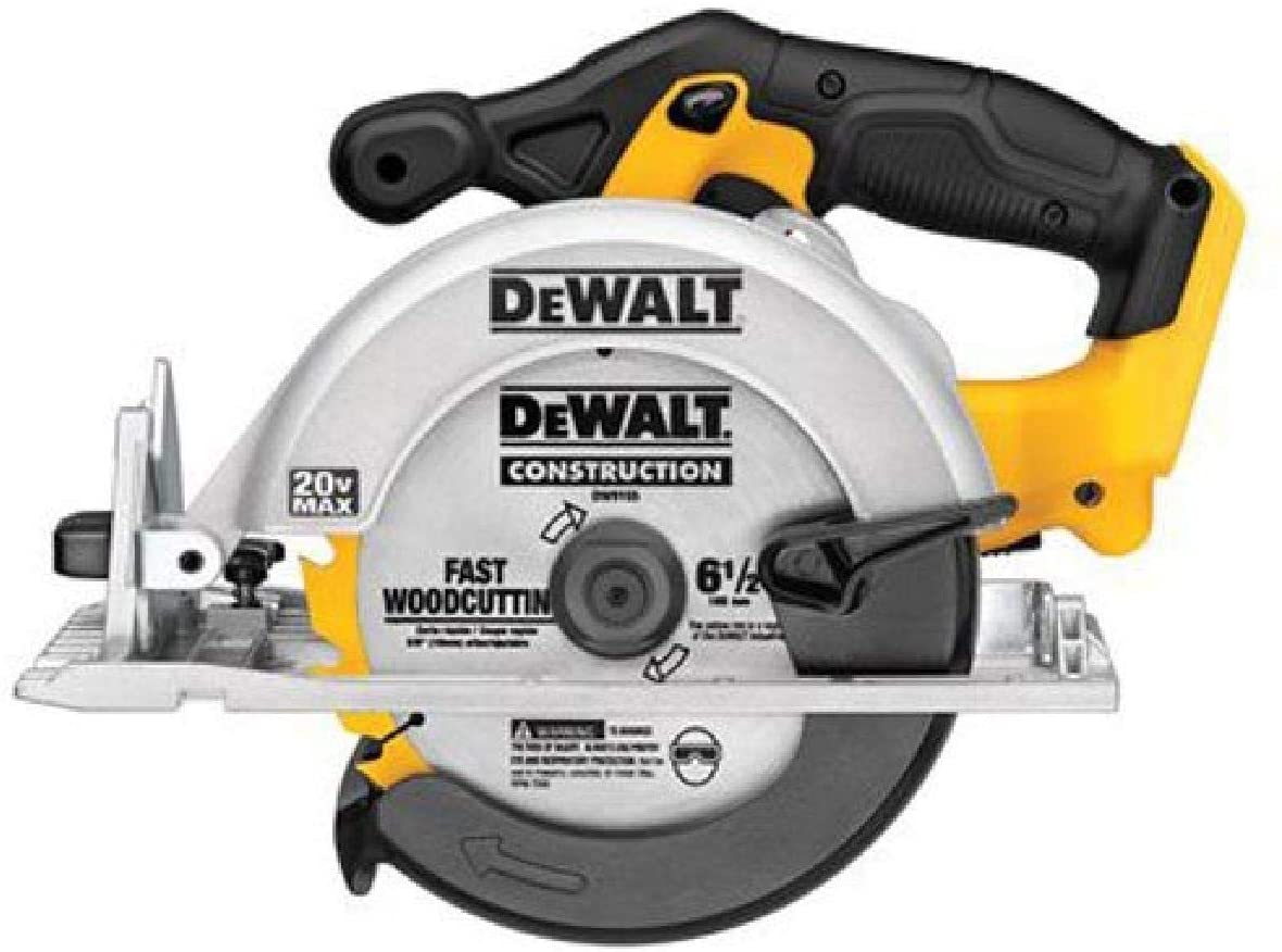 6-1/2 inch 20V cordless circular saw with carbide blade, 5150 RPM motor, and beveling capacity for wood cutting tasks