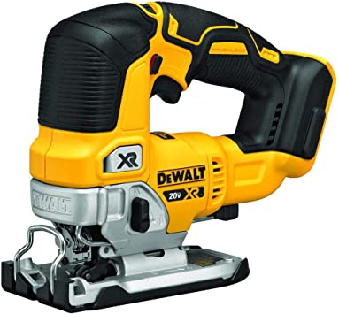 Cordless 20V XR brushless jigsaw with compact design, ergonomic grip, and metal base for precise cutting control
