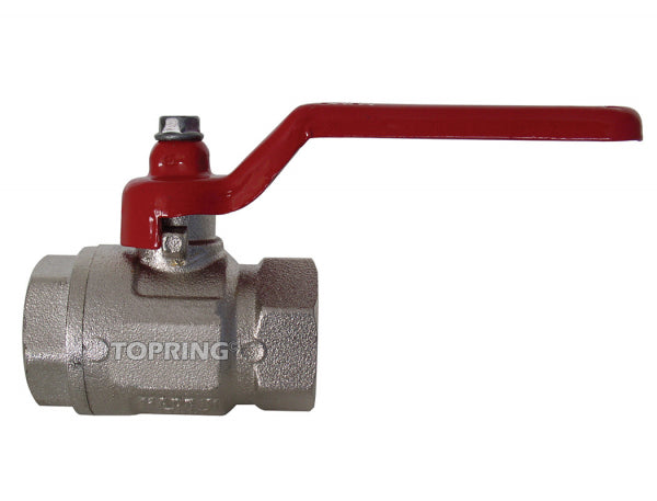 1/2 inch NPT brass ball valve with red lever handle, suitable for high pressure and temperature applications
