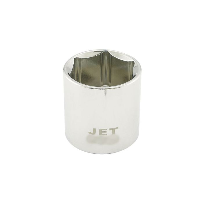 Chrome plated 1/2 inch six-point socket with JET branding for heavy-duty fastening applications