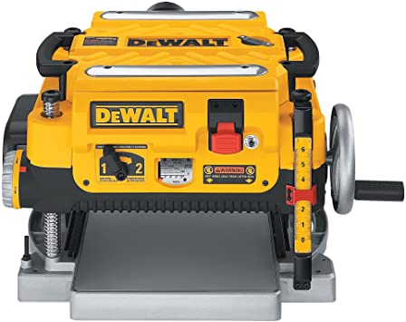 13-inch cordless thickness planer with three knives, dual speeds, 15-amp motor, and adjustable hand crank for precise cutting