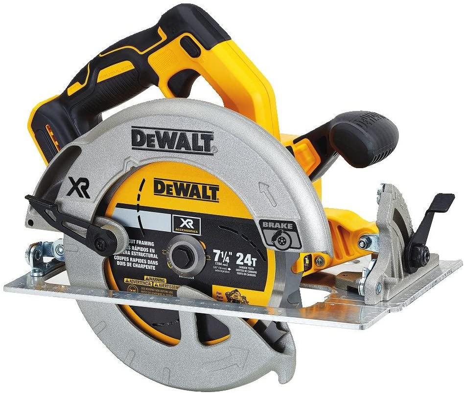 7-1/4 inch cordless circular saw with brushless motor, ergonomic handle, and adjustable cutting depth and angle features