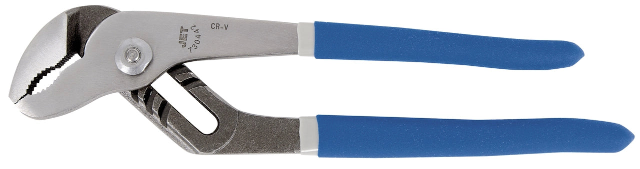 Chrome vanadium adjustable slip-joint pliers with induction-hardened jaws and blue cushioned double-molded handles