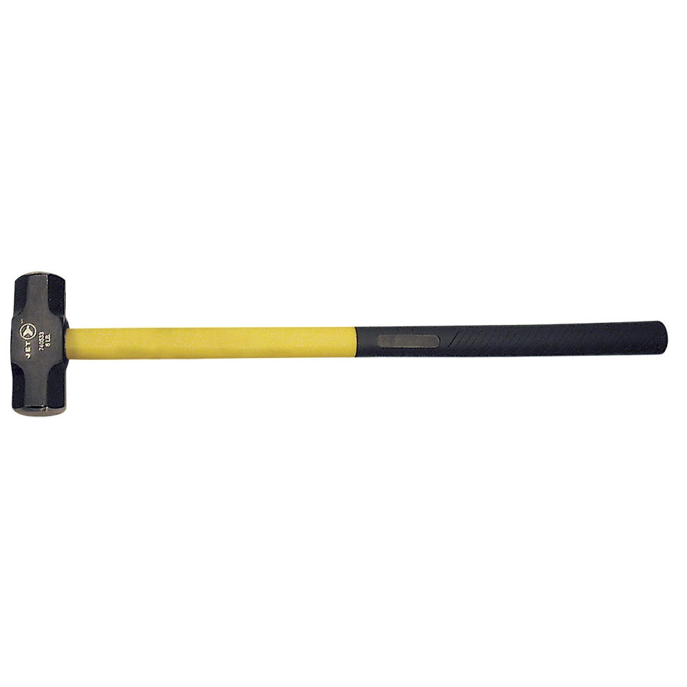 Forging hammer with fiberglass handle, polymer sheath to prevent bursting, and PVC grip for durable use