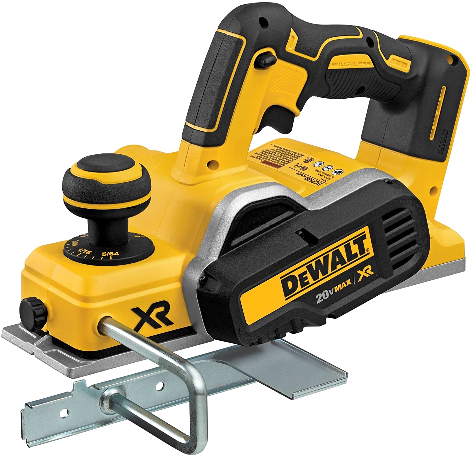 20V cordless electric planer with ergonomic grip, precision depth adjustment, and aluminum front and rear shoe guides