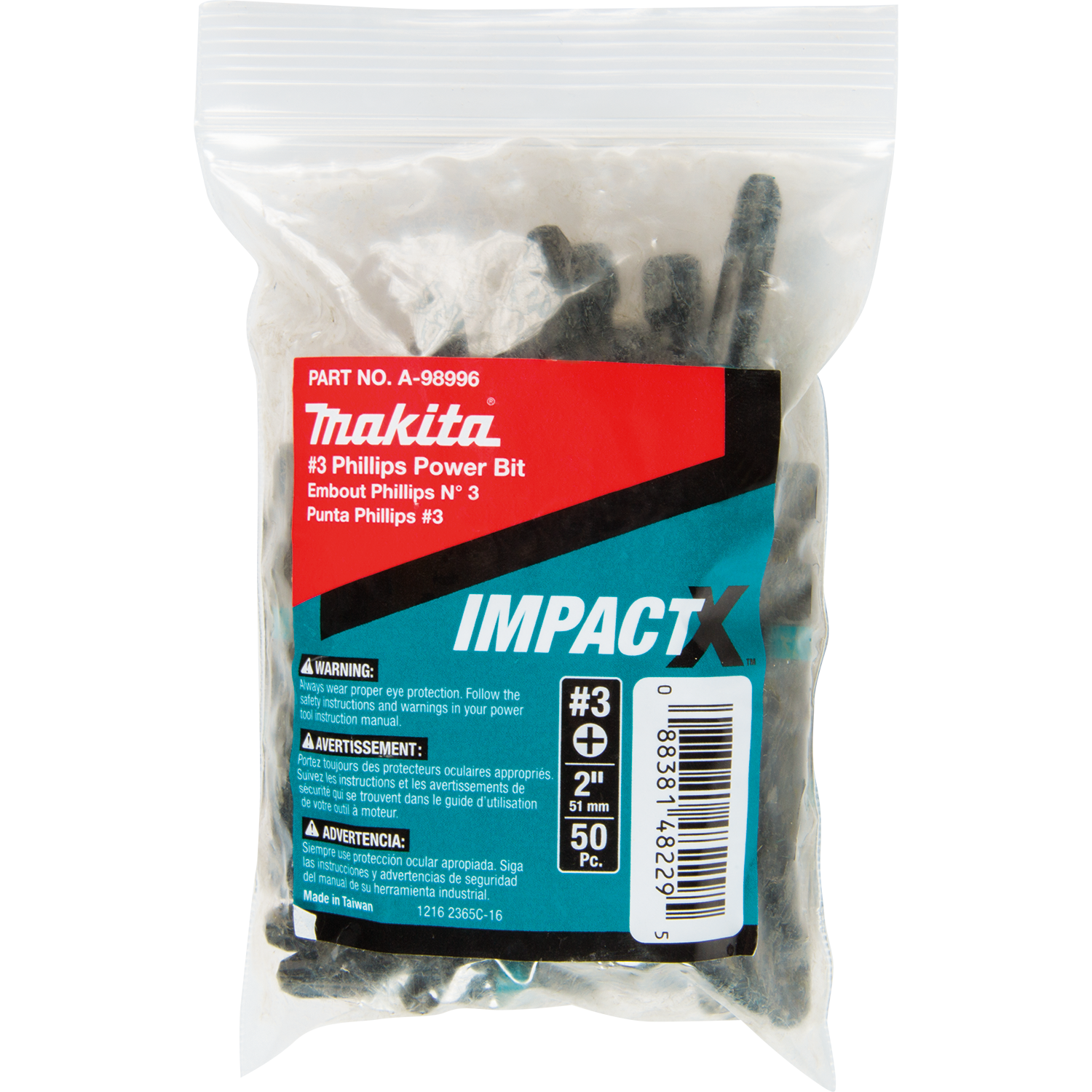 PACK OF 50 BIT PHILLIPS #3 X 2'' IMPACT MAKITA 