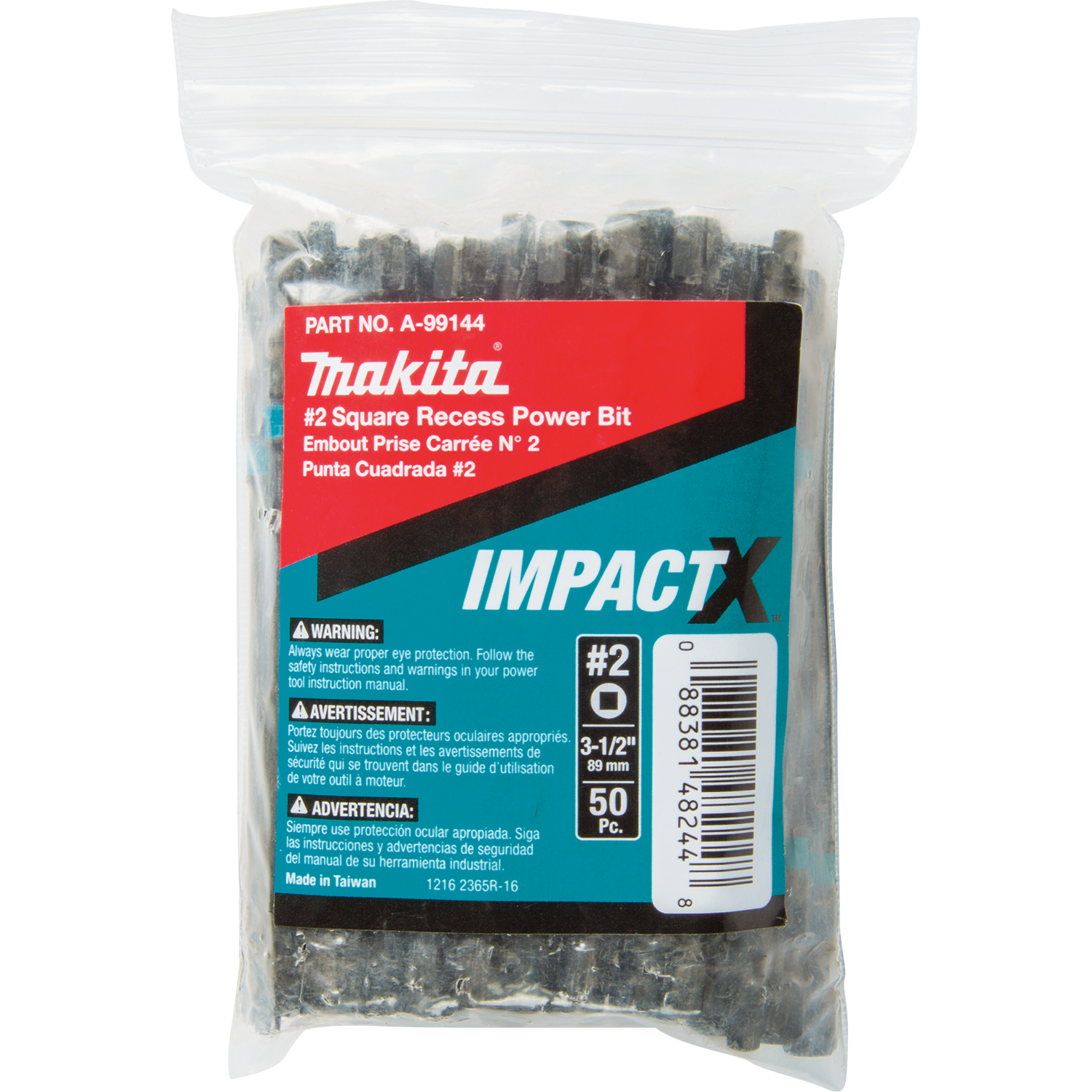 PACKAGE 50 BIT SQUARE #2 X 3-1/2'' IMPACT MAKITA 