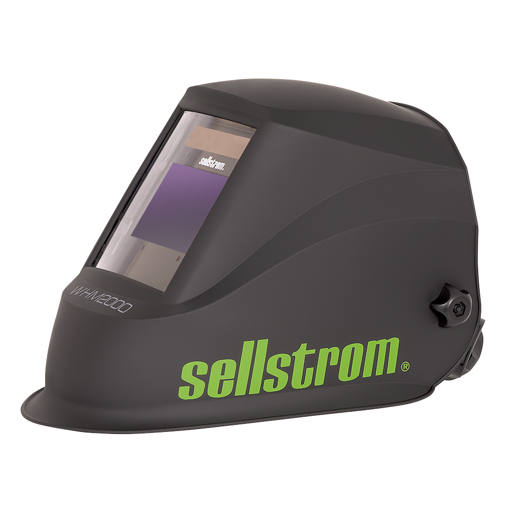 Black Sellstrom SH 9-13 welding helmet with ADF lens, lightweight design, and enhanced head and neck protection