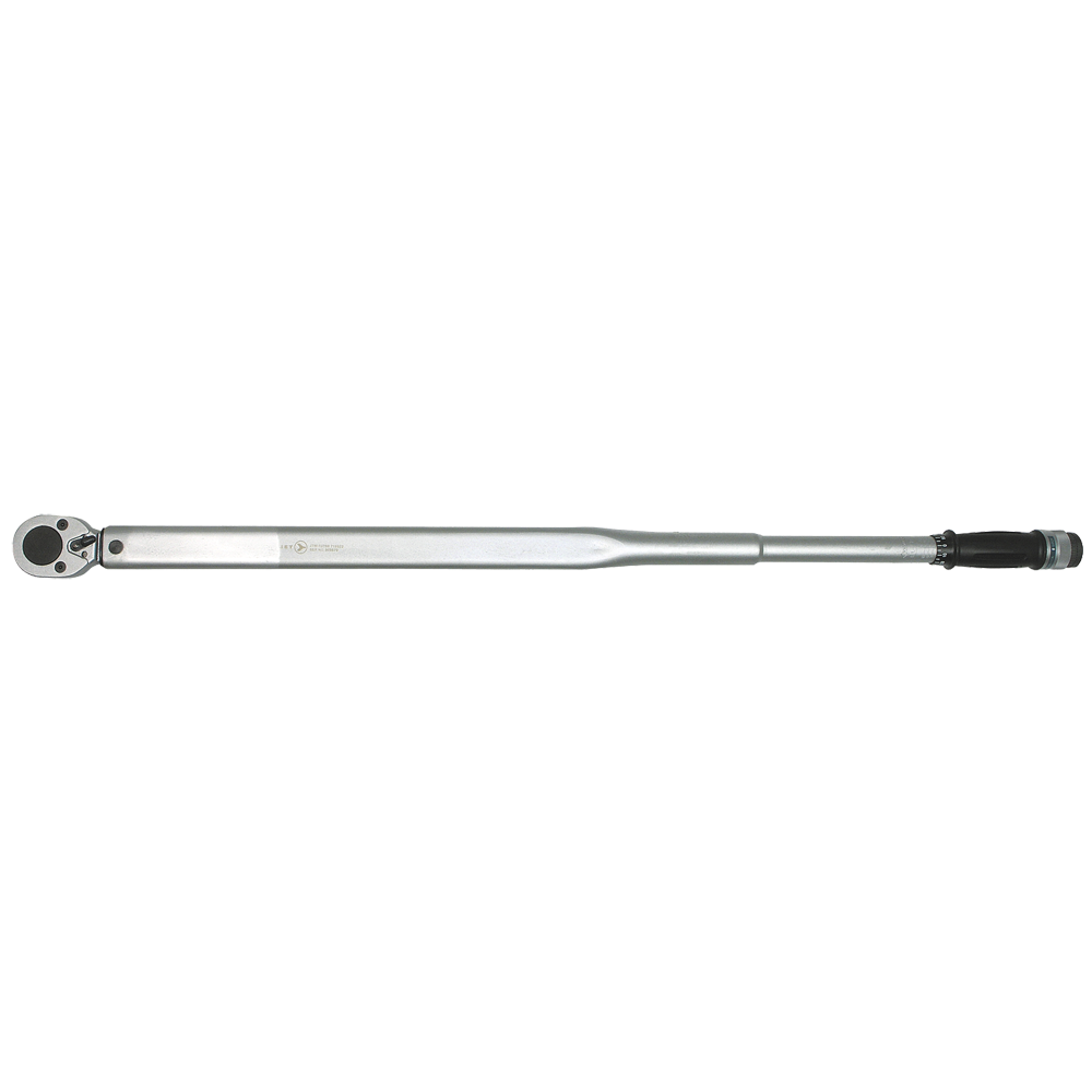 1-inch drive torque wrench with reversible 24-tooth ratchet, dual scale, and patented retaining ring handle