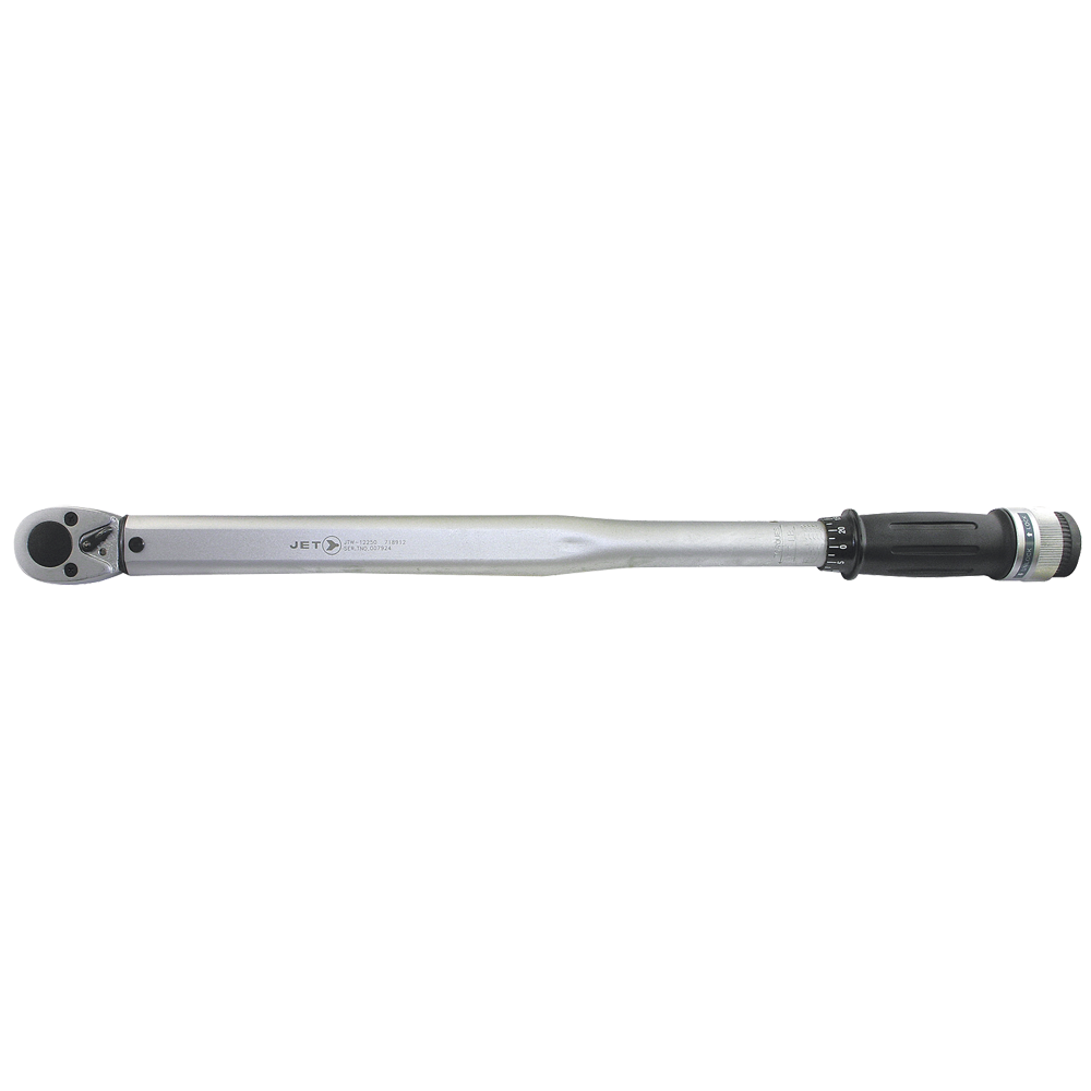 1/2 inch torque wrench with reversible ratchet, chrome vanadium steel, and dual lb/ft and Nm scales, 50-250 ft/lbs range