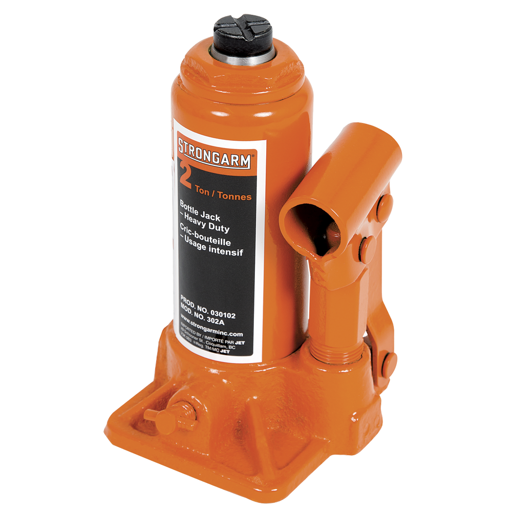 2-ton heavy-duty orange bottle jack with thermal-treated piston, suitable for vertical or horizontal lifting applications
