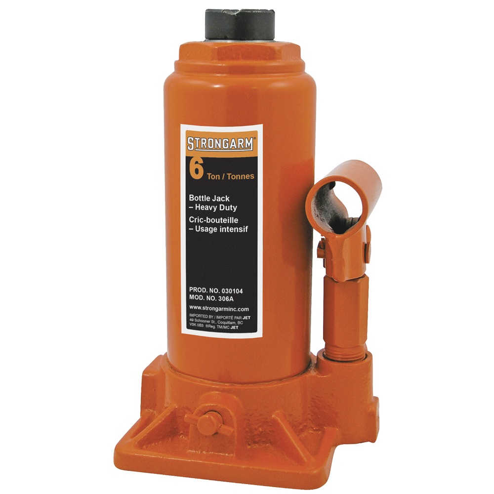 6-ton Strongarm heavy-duty bottle jack with vertical and horizontal use, thermal-treated piston and industrial lifting capacity