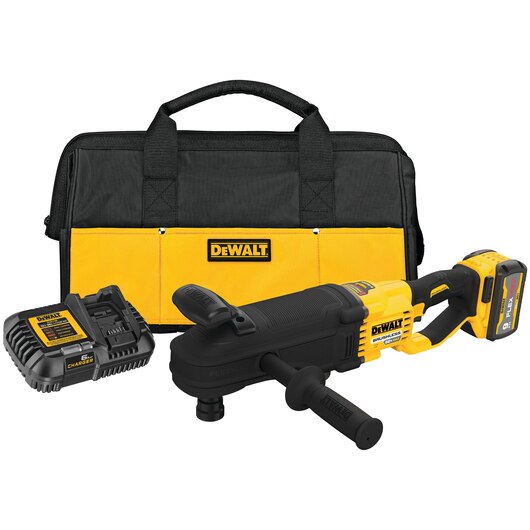 DeWalt cordless in-line stud and joist drill kit with anti-rotation E-Clutch system, battery, charger, and carrying bag