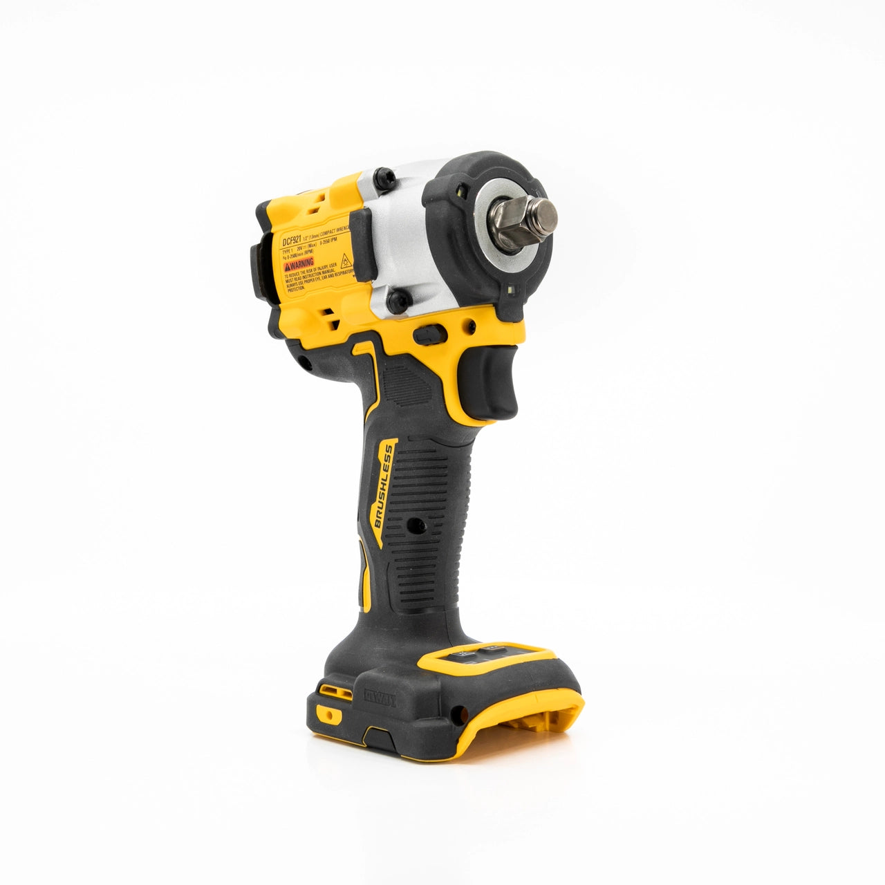 Compact 1/2 inch cordless impact wrench with yellow and black ergonomic grip and metal anvil for high torque applications