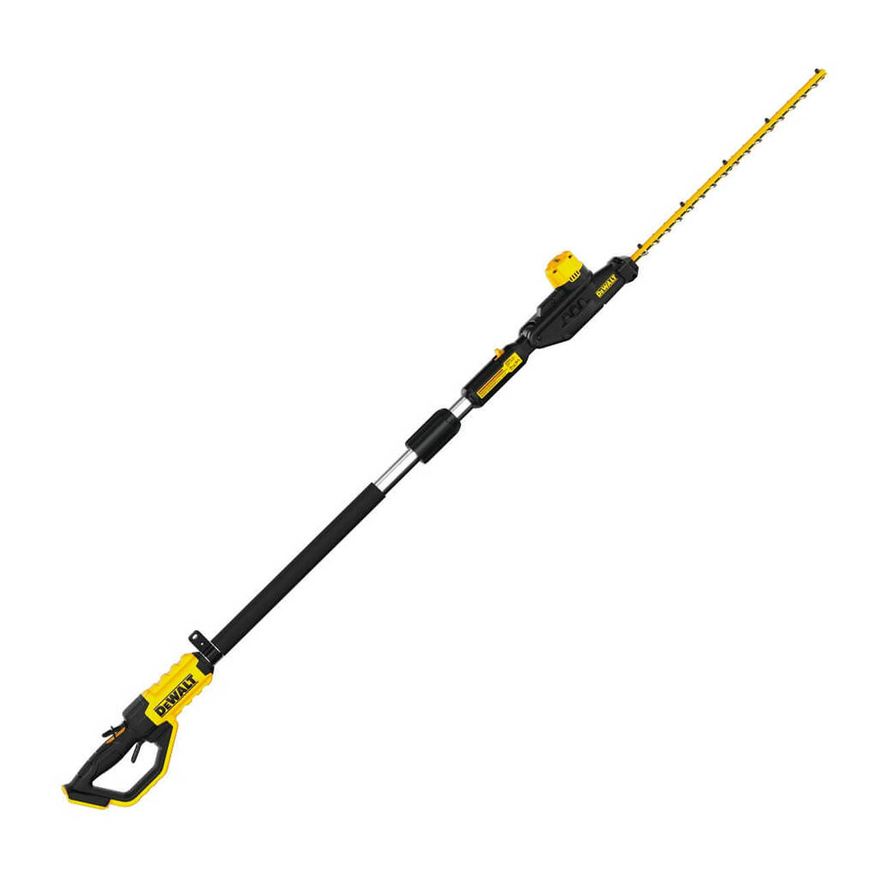 Telescopic pole hedge trimmer with 22-inch hardened steel blades and high-efficiency motor for landscape pruning tasks