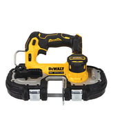 DeWalt 20V Atomic cordless brushless portable band saw with metal latch and adjustable blade guard system