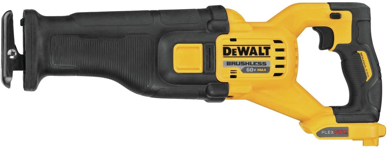 60V cordless brushless reciprocating saw with variable speed trigger and ergonomic D-handle for controlled cutting