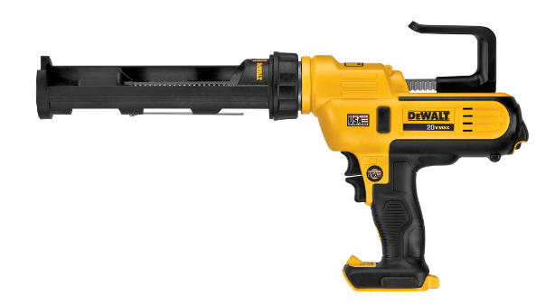 Cordless yellow and black glue gun with ergonomic grip, trigger control, and adjustable flow settings for adhesive application
