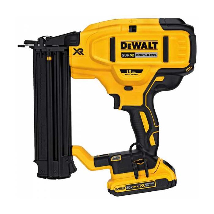 Cordless 18GA finish nailer with brushless motor, tool-free depth adjustment, quick jam release, and integrated LED lights