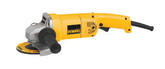 12 amp dual power 5-inch DeWalt grinder with 11,000 RPM motor for fast material removal and reduced operator fatigue
