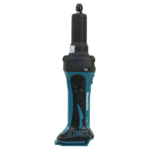 Compact cordless Makita die grinder with ergonomic grip and anti-restart safety feature, tool only design