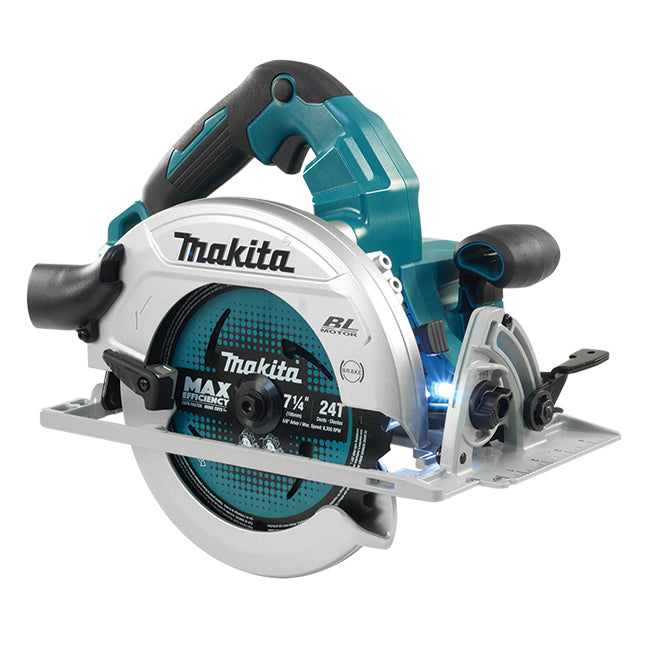 Cordless 7-1/4" circular saw with brushless motor, ergonomic handles, and metal base for high-performance cutting tasks