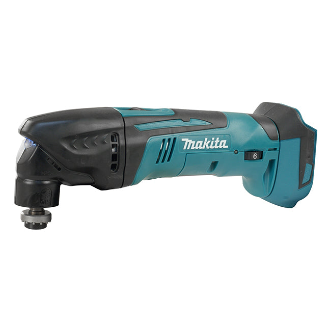 Cordless Makita brushless oscillating multi-tool with compact design and interchangeable accessory head